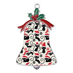 Cute Christmas Seamless Pattern Vector Metal Holly Leaf Bell Ornament by Grandong