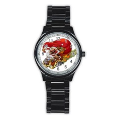 Funny Santa Claus Christmas Stainless Steel Round Watch by Grandong