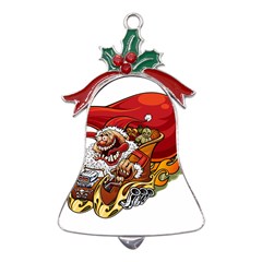 Funny Santa Claus Christmas Metal Holly Leaf Bell Ornament by Grandong