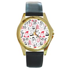 Christmas-themed-seamless-pattern Round Gold Metal Watch by Grandong