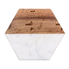 Christmas-themed-seamless-pattern Marble Wood Coaster (hexagon)  by Grandong