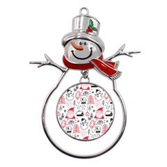 Christmas-themed-seamless-pattern Metal Snowman Ornament by Grandong