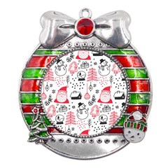 Christmas-themed-seamless-pattern Metal X mas Ribbon With Red Crystal Round Ornament by Grandong