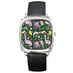 Colorful-funny-christmas-pattern   --- Square Metal Watch by Grandong