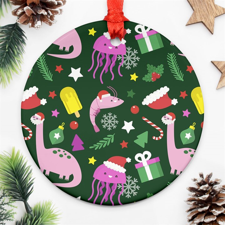 Colorful-funny-christmas-pattern   --- Round Ornament (Two Sides)