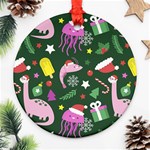 Colorful-funny-christmas-pattern   --- Round Ornament (Two Sides) Back