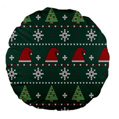 Beautiful-knitted-christmas-pattern -- Large 18  Premium Round Cushions by Grandong