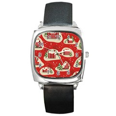 Christmas-new-year-seamless-pattern Square Metal Watch by Grandong