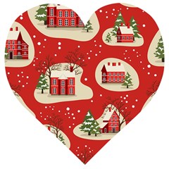 Christmas-new-year-seamless-pattern Wooden Puzzle Heart by Grandong