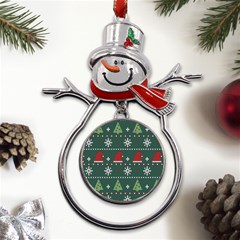 Beautiful-knitted-christmas-pattern -- Metal Snowman Ornament by Grandong