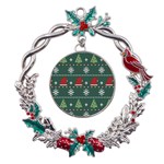 Beautiful-knitted-christmas-pattern -- Metal X mas Wreath Holly leaf Ornament Front