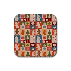 Cute Christmas Seamless Pattern Vector  - Rubber Coaster (square) by Grandong