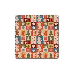 Cute Christmas Seamless Pattern Vector  - Square Magnet by Grandong