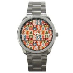 Cute Christmas Seamless Pattern Vector  - Sport Metal Watch by Grandong