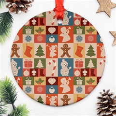 Cute Christmas Seamless Pattern Vector  - Round Ornament (two Sides) by Grandong