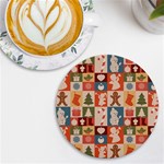 Cute Christmas Seamless Pattern Vector  - UV Print Round Tile Coaster Front