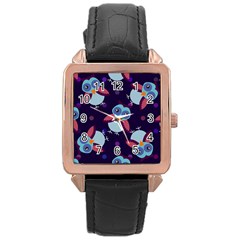 Owl-pattern-background Rose Gold Leather Watch  by Grandong