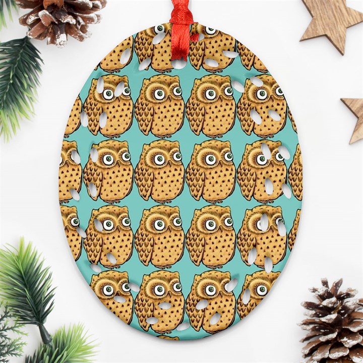 Owl-stars-pattern-background Oval Filigree Ornament (Two Sides)