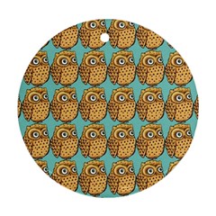 Seamless Cute Colourfull Owl Kids Pattern Round Ornament (two Sides) by Grandong