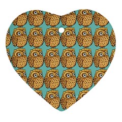 Seamless Cute Colourfull Owl Kids Pattern Heart Ornament (two Sides) by Grandong