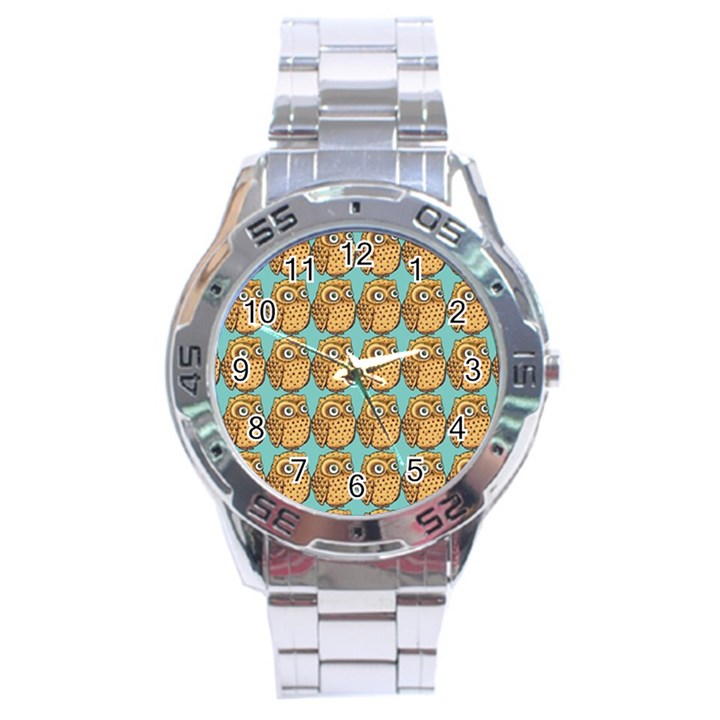 Seamless Cute Colourfull Owl Kids Pattern Stainless Steel Analogue Watch