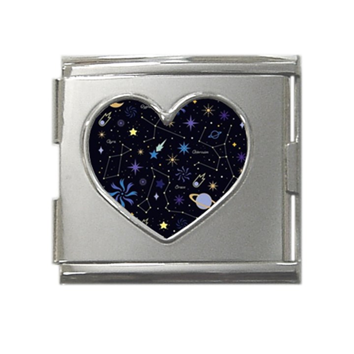 Starry Night  Space Constellations  Stars  Galaxy  Universe Graphic  Illustration Mega Link Heart Italian Charm (18mm)