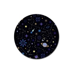 Starry Night  Space Constellations  Stars  Galaxy  Universe Graphic  Illustration Rubber Round Coaster (4 Pack) by Grandong