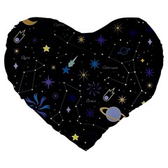 Starry Night  Space Constellations  Stars  Galaxy  Universe Graphic  Illustration Large 19  Premium Flano Heart Shape Cushions by Grandong