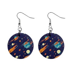 Space Galaxy Planet Universe Stars Night Fantasy Mini Button Earrings by Grandong