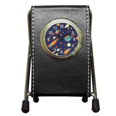 Space Galaxy Planet Universe Stars Night Fantasy Pen Holder Desk Clock by Grandong