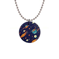 Space Galaxy Planet Universe Stars Night Fantasy 1  Button Necklace by Grandong