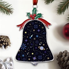 Starry Night  Space Constellations  Stars  Galaxy  Universe Graphic  Illustration Metal Holly Leaf Bell Ornament by Grandong