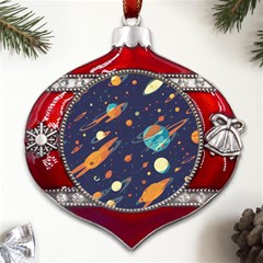 Space Galaxy Planet Universe Stars Night Fantasy Metal Snowflake And Bell Red Ornament by Grandong