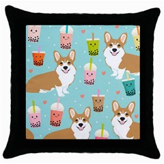 Welsh Corgi Boba Tea Bubble Cute Kawaii Dog Breed Throw Pillow Case (black) by Grandong