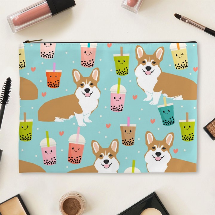 Welsh Corgi Boba Tea Bubble Cute Kawaii Dog Breed Cosmetic Bag (XL)