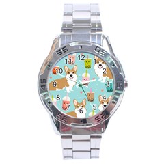 Welsh Corgi Boba Tea Bubble Cute Kawaii Dog Breed Stainless Steel Analogue Watch