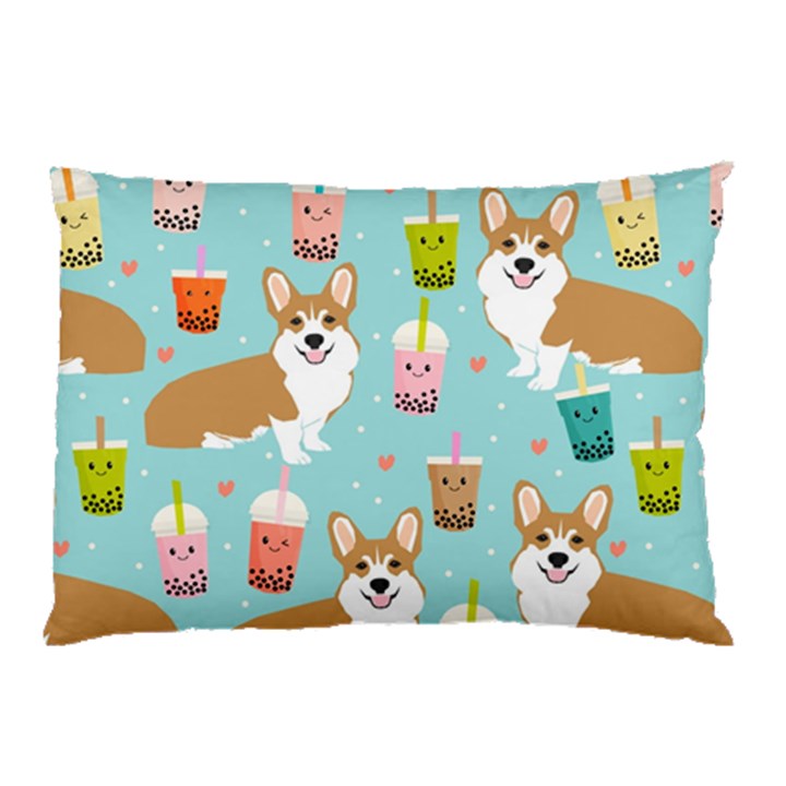 Welsh Corgi Boba Tea Bubble Cute Kawaii Dog Breed Pillow Case (Two Sides)