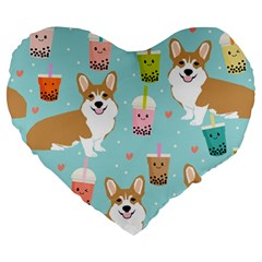 Welsh Corgi Boba Tea Bubble Cute Kawaii Dog Breed Large 19  Premium Flano Heart Shape Cushions by Grandong