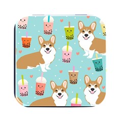 Welsh Corgi Boba Tea Bubble Cute Kawaii Dog Breed Square Metal Box (black) by Grandong