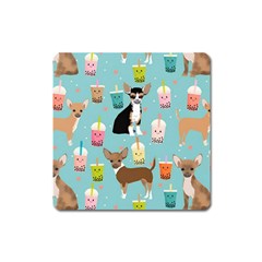 Chihuahua Bubble Kawaii Boba Tea Cute Dog Square Magnet by Grandong