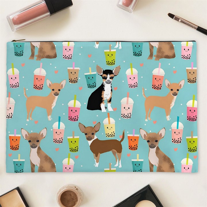 Chihuahua Bubble Kawaii Boba Tea Cute Dog Cosmetic Bag (XXL)