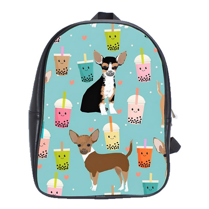 Chihuahua Bubble Kawaii Boba Tea Cute Dog School Bag (XL)