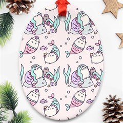 Cartoon Cat Cute Animal Design Drawing Illustration Kawaii Ornament (oval) by Grandong