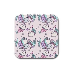 Cartoon Cat Cute Animal Design Drawing Illustration Kawaii Rubber Square Coaster (4 Pack) by Grandong