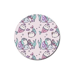 Cartoon Cat Cute Animal Design Drawing Illustration Kawaii Rubber Round Coaster (4 Pack) by Grandong