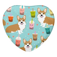 Welsh Corgi Boba Tea Bubble Cute Kawaii Dog Breed Heart Glass Fridge Magnet (4 Pack) by Grandong