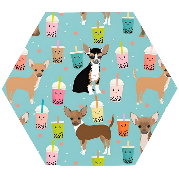 Chihuahua Bubble Kawaii Boba Tea Cute Dog Wooden Puzzle Hexagon