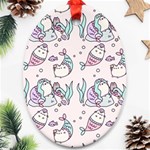 Cartoon Cat Cute Animal Design Drawing Illustration Kawaii Oval Ornament (Two Sides) Front