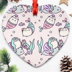 Cartoon Cat Cute Animal Design Drawing Illustration Kawaii Heart Ornament (two Sides) by Grandong