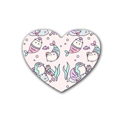 Cartoon Cat Cute Animal Design Drawing Illustration Kawaii Rubber Heart Coaster (4 Pack) by Grandong